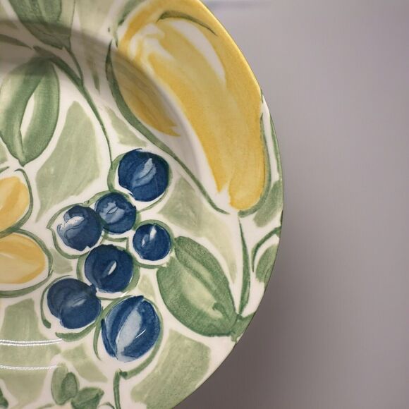 Set Of 4 Home Plate Country Pear pattern Round Pasta Bowls Blue Green Yellow - Picture 7 of 8